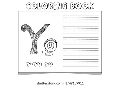 Y=Yo Yo coloring pages.alphabet coloring pages for adults. A to Z coloring book for kids . alphabet latter with art work coloring pages .