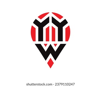 YYW letter location shape logo design. YYW letter location logo simple design.