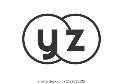 YZ emblema da empresa comercial com esboços e letras y z. Modelo de logotipo de dois círculos combinados para a identidade da marca, logotipo. Símbolo Vetor Infinity e sinal de tecnologia.