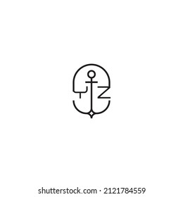 YZ creative letter logo design in anchor concept with high quality professional design that will print well across any print media