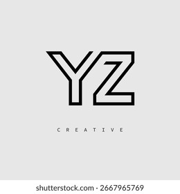 YZ Creative Letter Logo – Minimal Line Monogram in Black Outline for Modern Branding Identity Design.