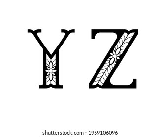 YZ Elegant capital letters for use as initial monogram or logo emblems.