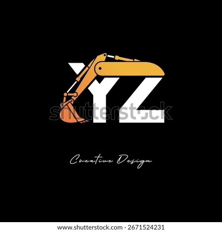 YZ Excavator Arm Construction Logo - Bold Industrial Letter mark Design for Heavy Equipment, Contractor Branding and Modern Engineering Identity	
