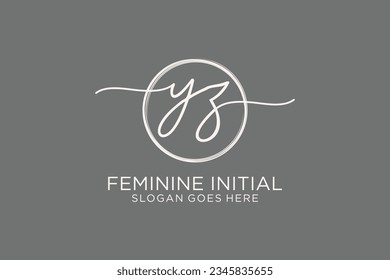 YZ handwriting logo with circle template vector logo of initial signature, wedding, fashion, floral and botanical with creative template.