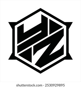 Logotipo del monograma de la forma del escudo del hexágono de YZ con los contornos agudos en el diseño de la Plantilla de los lados