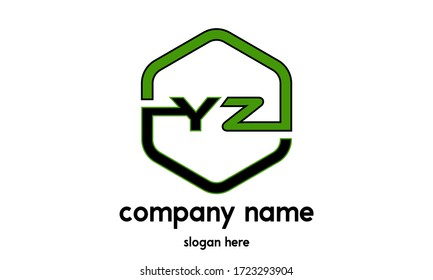  YZ Initial letters hexagon box shape logo green and black colors