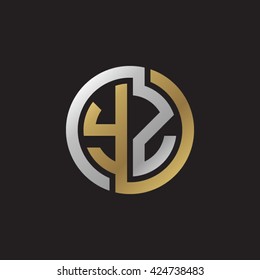 YZ initial letters looping linked circle elegant logo golden silver black background