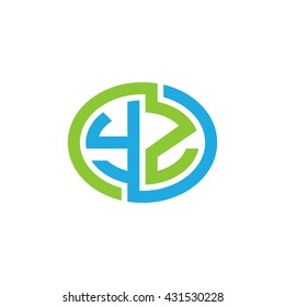 YZ initial letters looping linked ellipse logo blue green