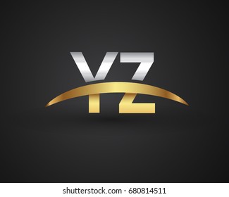 YZ initial logo company name colored gold and silver swoosh design. vector logo for business and company identity.
