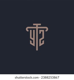 YZ initial logo monogram with pillar icon design vector
