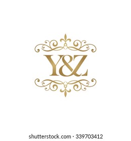 Y&Z Initial logo. Ornament ampersand monogram golden logo