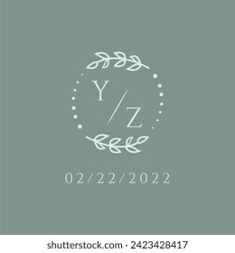 YZ initial modern monogram wedding with creative circle line
