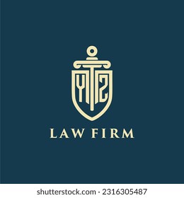YZ initial monogram for law firm with sword and shield logo image
