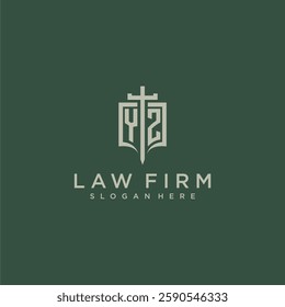 YZ initial monogram for law firm with sword and shield logo image
