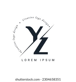 YZ Letter Logo Design with a Creative Cut. Creative logo design