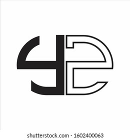 YZ Letter logo monogram with oval shape negative space design template white background