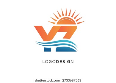 YZ Letter Logo Monogram Sun Wave Diseño de marca moderno