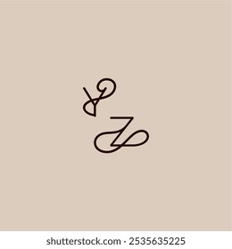 YZ letter luxurious organic style and elegant concept dynamic line initial wedding typography monogram