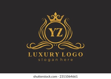 YZ Letter Royal Luxury Logo template in vector art for Restaurant, Royalty, Boutique, Cafe, Hotel, Heraldic, Jewelry, Fashion and other vector illustration.