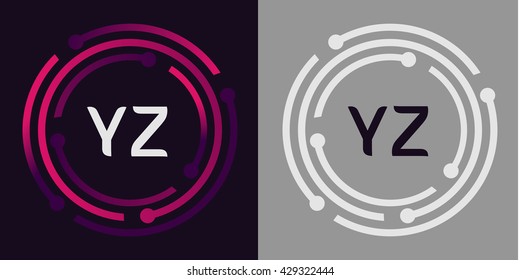 YZ letters business logo icon design template elements in abstract background logo, design identity in circle, alphabet letter