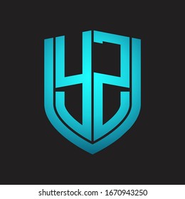 YZ Logo monogram with emblem shield design isolated with blue colors on black background