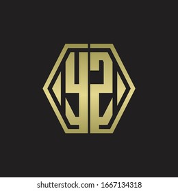 YZ Logo monogram with hexagon line rounded design template with gold colors