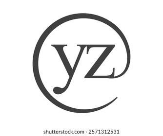 YZ logo from two letter with circle shape email sign style. Y and Z round logotype of business company for brand identity.