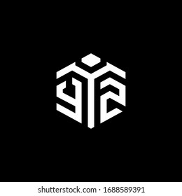 YZ monogram logo with abstract hexagon style design template isolated on black background