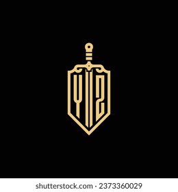 YZ vintage shield and sword initial logo in high quality professional design that will print well across any print media