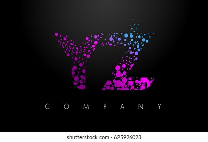 YZ Y Z Letter Logo with Purple Blue Particles and Bubble Dots Design Vector.
