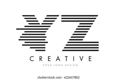 YZ Y Z Zebra Letter Logo Design with Black and White Stripes Vector