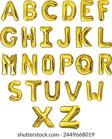 A to Z all alphabets on isolated background in vector. All capital letters of English in air-filled golden ballon