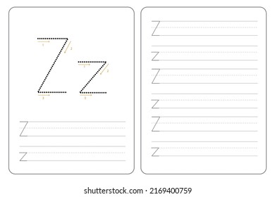Z alphabet latter tracing practice education vector
