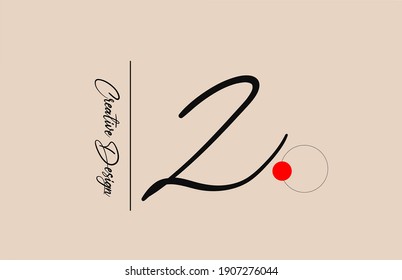 Z alphabet letter logo for business. Elegant creative font for corporate identity and lettering. Company branding icon with red dot and handwritten design