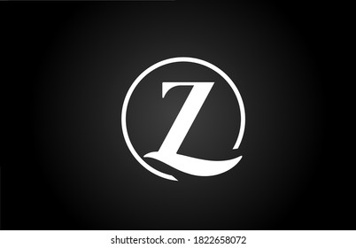 Z alphabet letter logo icon in black and white color. Simple and creative circle design for company and business 