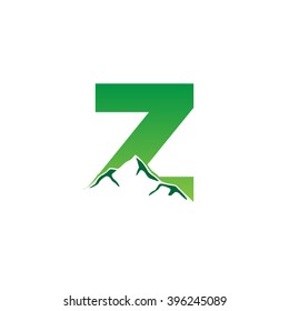 Z alphabet mountain negative space letter logo green