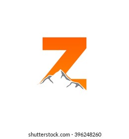 Z alphabet mountain negative space letter logo orange