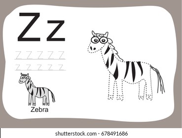 Z Alphabet Tracing Worksheetscartoon Coloring Book Stock Vector ...