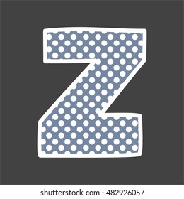 Z alphabet vector letter with white and pastel blue polka dots on black background