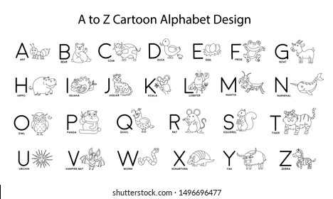 A to Z animal cartoon alphabet design