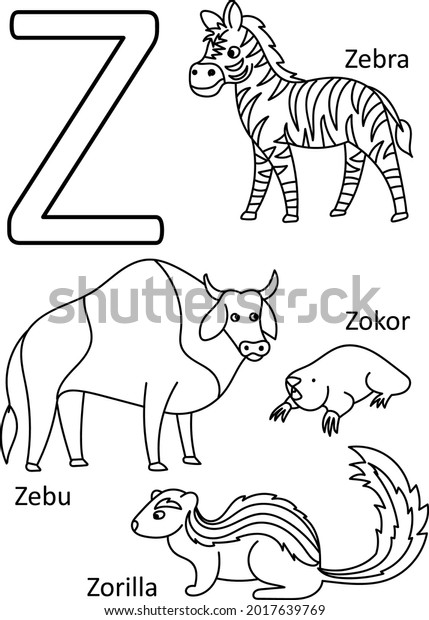 Z Animals Names Alphabet Coloring Kids Stock Vector (Royalty Free ...