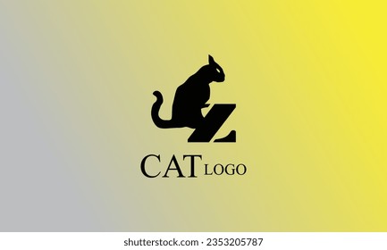Diseño creativo del gato negro Z, logotipo mínimo con fondo gradiente gris amarillo.