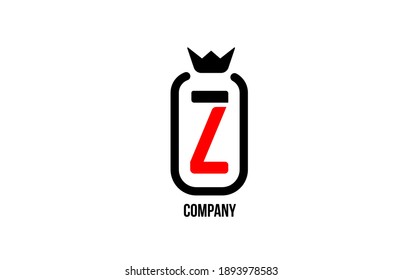 Z black white crown alphabet letter logo for company and corporate. Red color luxury design. Can be used as an icon for a brand or product