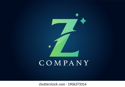 Z blue green gradient alphabet letter logo for business. Creative corporate identity and lettering. Company branding design with stars