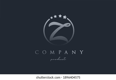 Z blue grey alphabet letter logo for company and corporate. Design with circle and star. Can be used for a luxury brand 