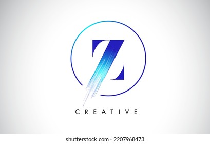 Z Brush Stroke Letter Logo Design. Blue Paint Logo Leters Icon with Elegant Circle Vector Design.