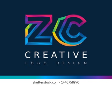 Z C Logo. ZC Letter Design Vector with Magenta blue and green yellow color