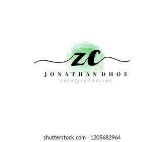 Z C ZC Initial watercolor logo on white background. Logo template vector