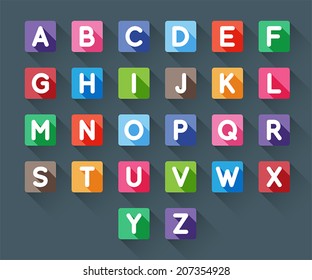 A to Z Capital alphabet letters in flat long shadows style. vector.