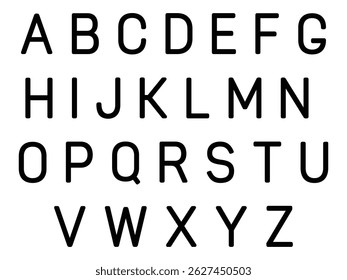 A to Z Capital Letters Alphabet – Simple Black Typography, Isolated on White Background, Vector Illustration